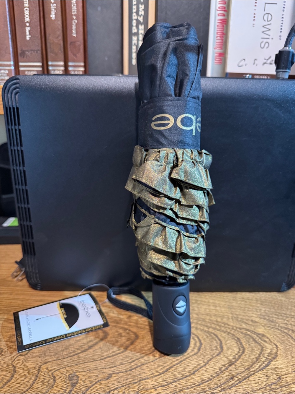 bebe Black and military green Auto Open & Close Umbrella Tag